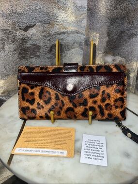 Patricia Nash Leopard Print Haircalf Wallet with Brown Leather Trim